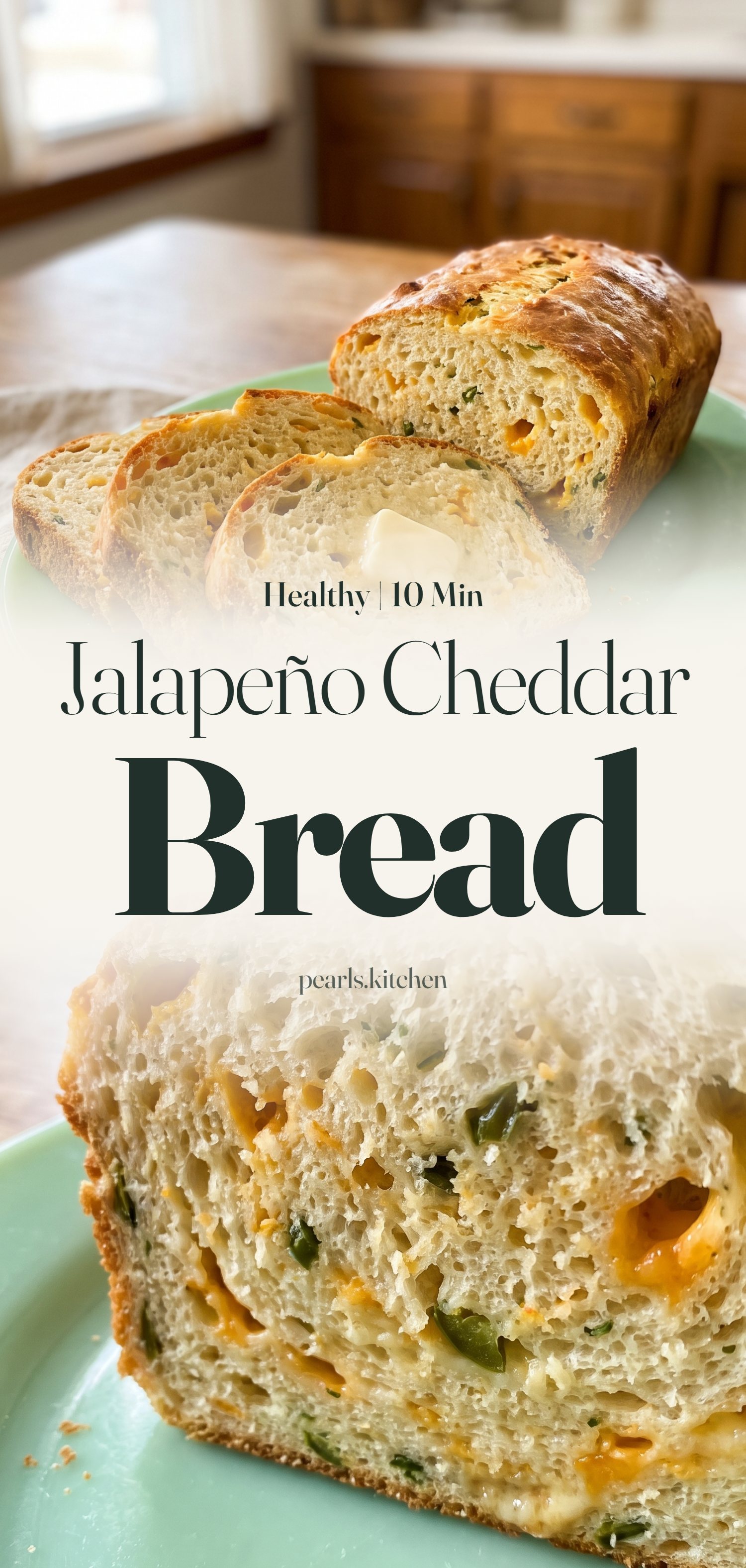 Jalapeño Cheddar Cottage Cheese Bread - pin this recipe