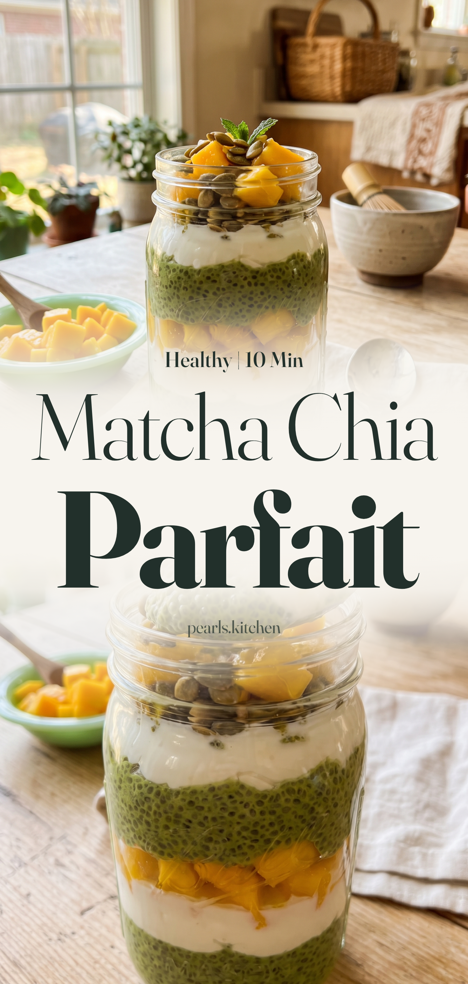 Matcha Chia Mango Parfait - pin this recipe